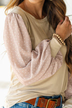 Parchment Polka Dot Long Sleeve Round Neck Plus Size Blouse