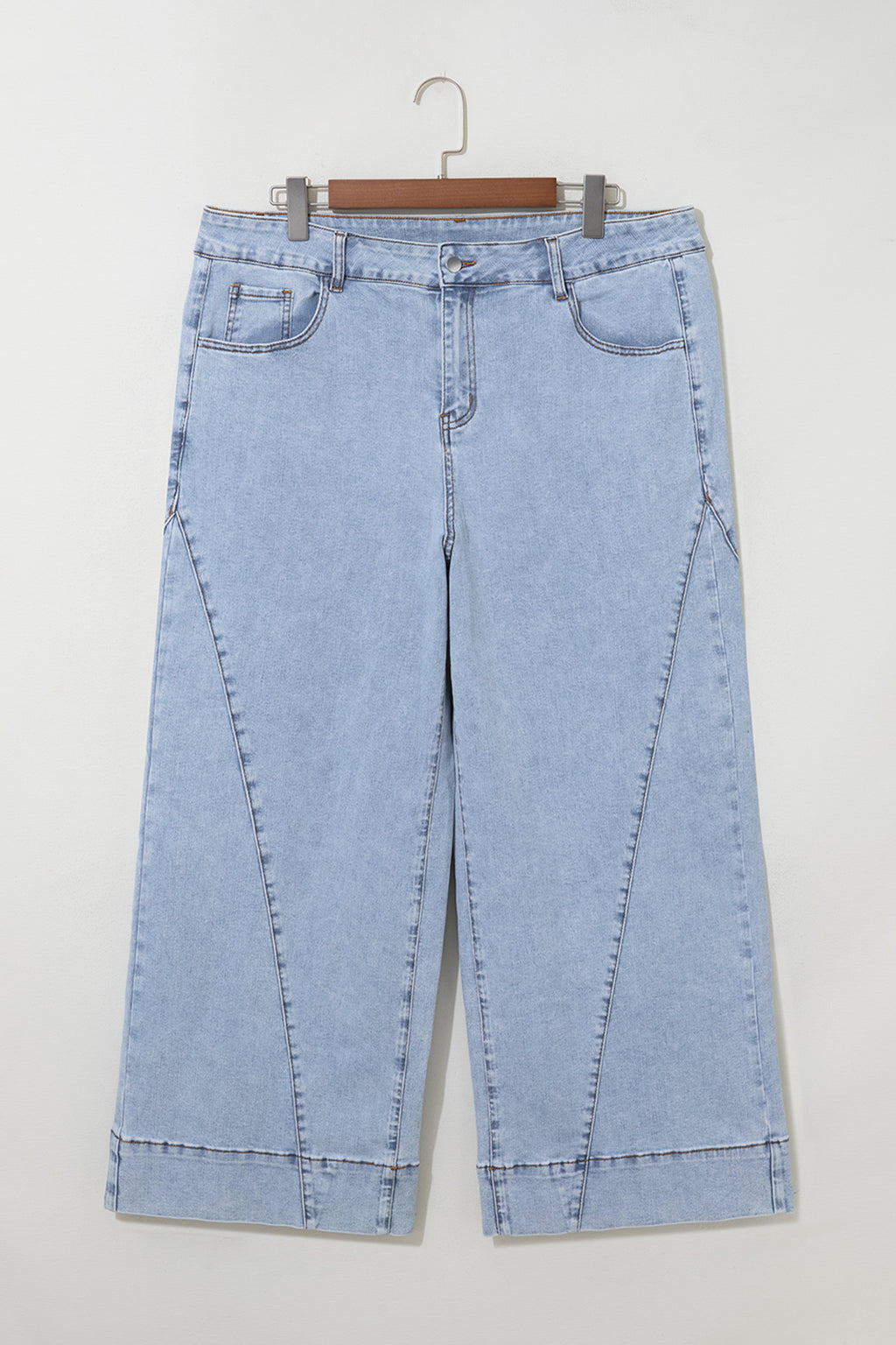 Beau Blue Solid Paneling Loose Fit Plus Size Jeans