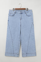 Beau Blue Solid Paneling Loose Fit Plus Size Jeans