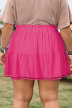 Navy Blue Plus Size Frilled Elastic Waist Lace Trim Boho Ruffled Shorts