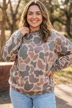 Multicolour Camo Print Ribbed Mock Neck Plus Size Sweatshirt