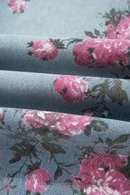 Sky Blue Plus Size Floral Print Ankle Length Loose Jeans