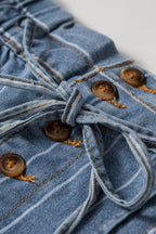 Sky Blue Stripe Plus Size Buttoned Loose Wide Leg Denim Pants