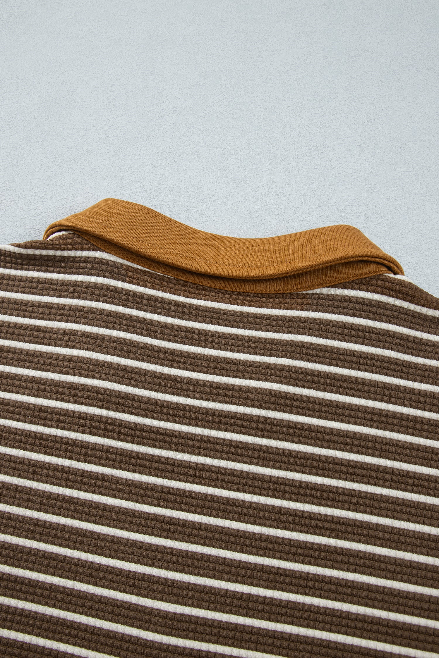 Brown Stripe Colorblock Detail Collar V Neck Plus Size Long Sleeve Top
