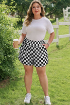 Black Plus Size Checkered Athleisure Shorts
