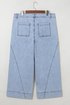 Beau Blue Solid Paneling Loose Fit Plus Size Jeans