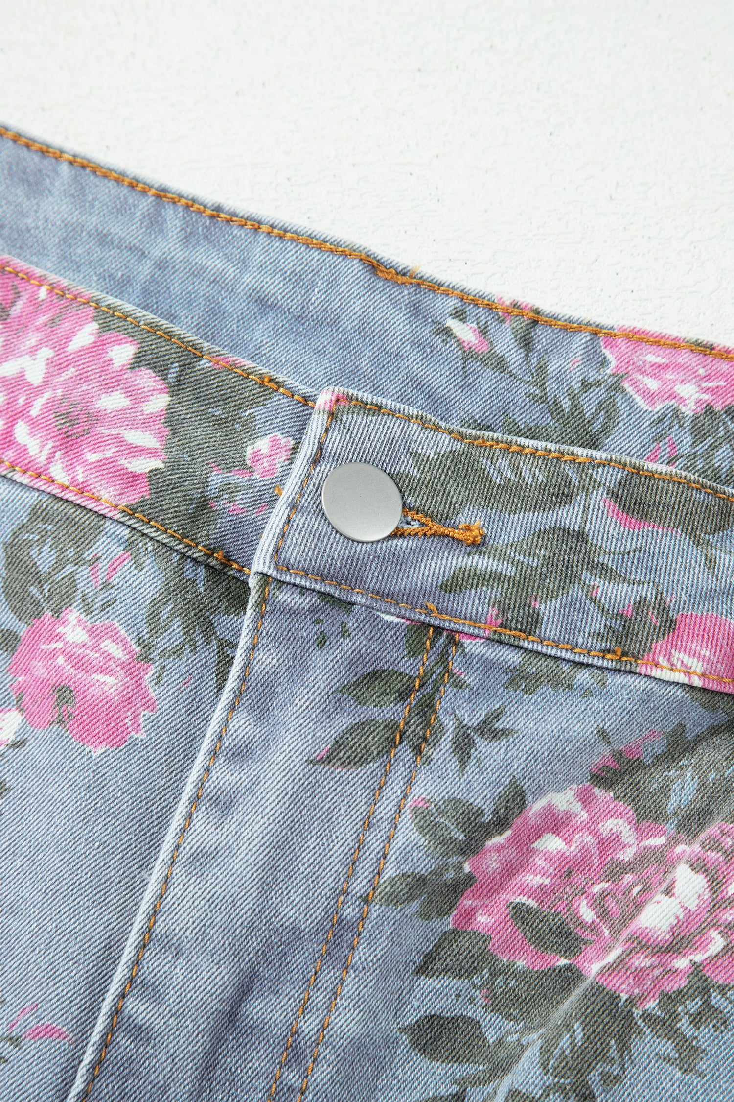 Sky Blue Plus Size Floral Print Ankle Length Loose Jeans