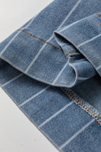 Sky Blue Stripe Plus Size Buttoned Loose Wide Leg Denim Pants