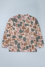 Multicolour Camo Print Ribbed Mock Neck Plus Size Sweatshirt