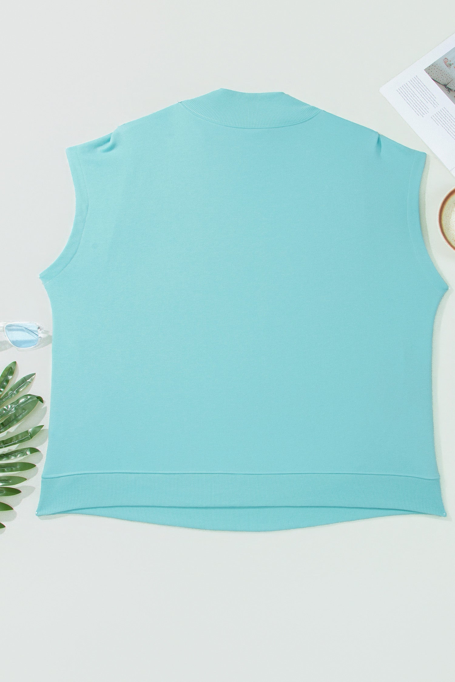 Mint Green Plus Size High Neck Cap Sleeve Top