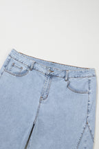 Beau Blue Solid Paneling Loose Fit Plus Size Jeans