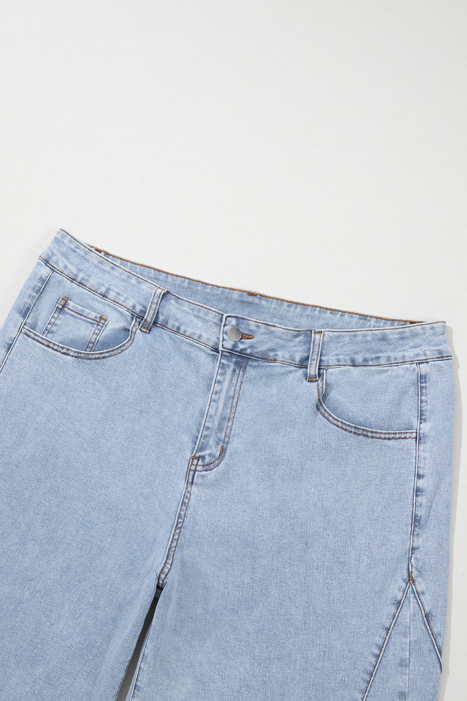 Beau Blue Solid Paneling Loose Fit Plus Size Jeans