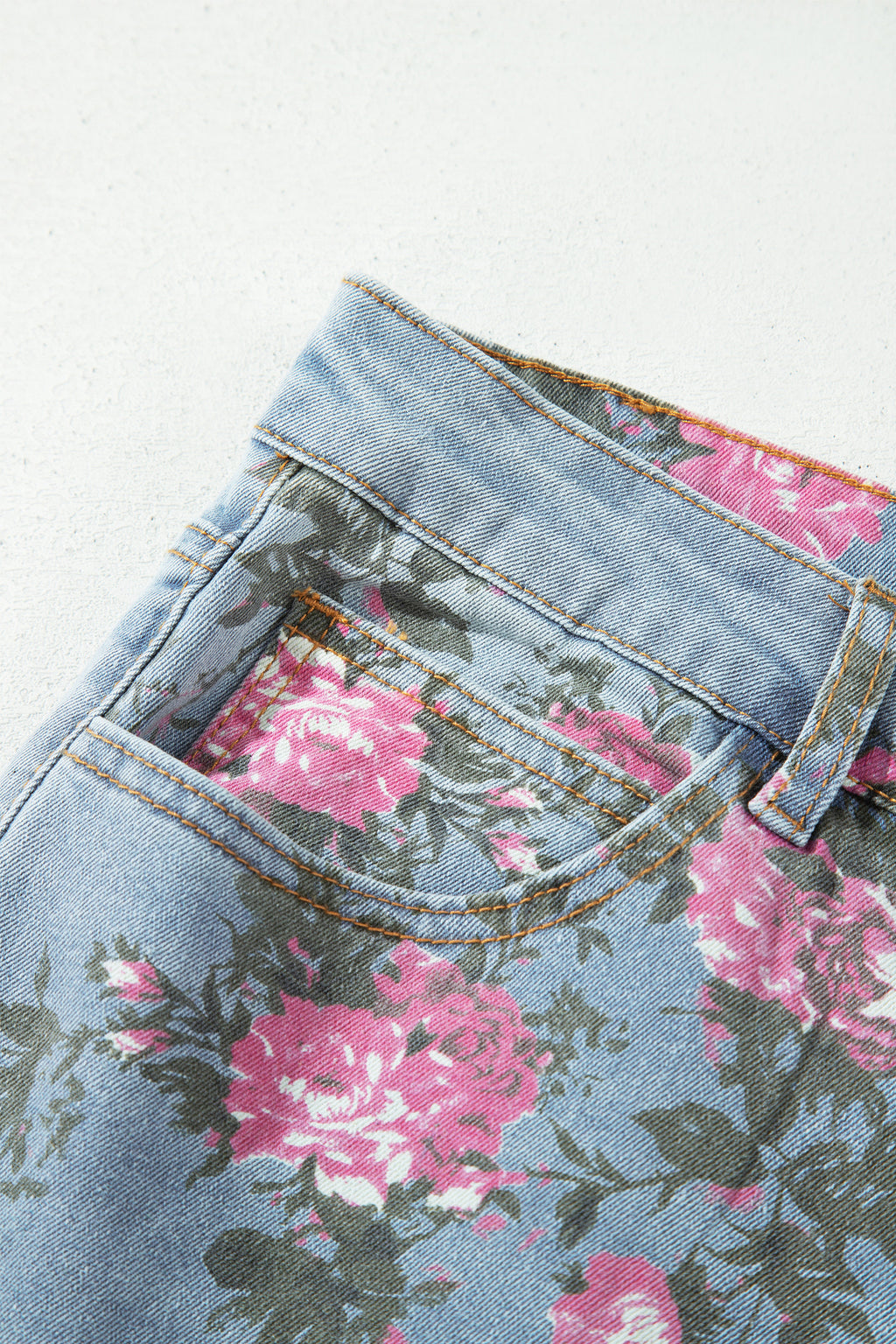 Sky Blue Plus Size Floral Print Ankle Length Loose Jeans