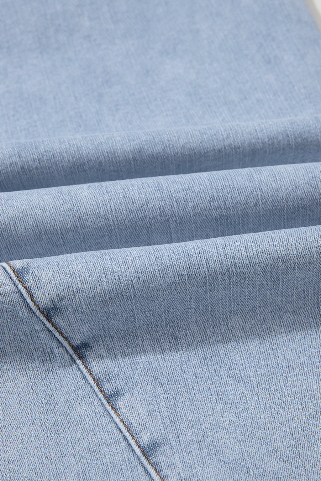 Beau Blue Solid Paneling Loose Fit Plus Size Jeans