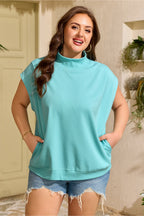 Mint Green Plus Size High Neck Cap Sleeve Top