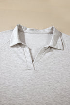 Light Grey Plus Size Solid V-Neck Short Sleeve Elastic Waist Two-Piece Set